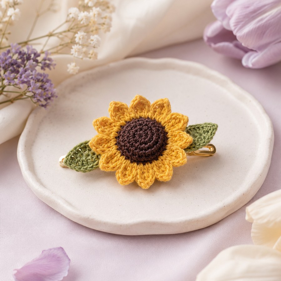 Sunflower crochet clip